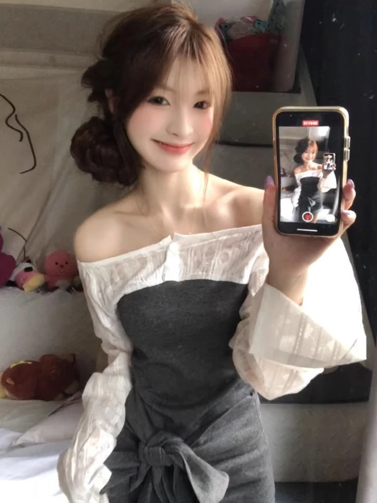 Y2k Aesthetic Contrast Color Grunge T-shirt Harajuku Slash Neck Patchwork Vintage Tops Streetwear Slim Fit Bandage Bow Tshirt
Y2k Aesthetic Contrast Color Grunge T-shirt Harajuku Slash Neck Patchwork Vintage Tops Streetwear Slim Fit Bandage Bow Tshirt