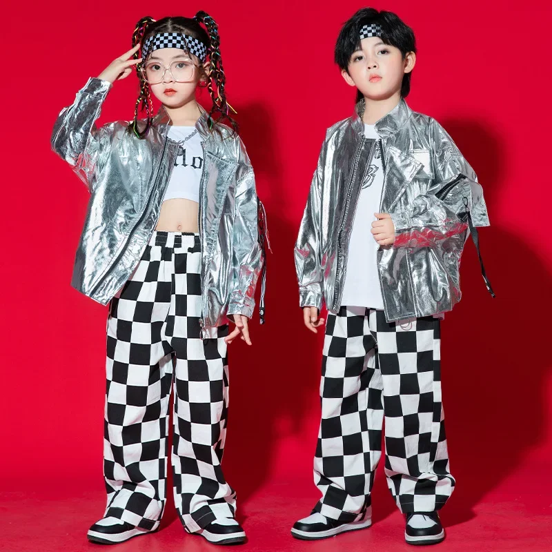Kids Jazz Dance Costumes Girls Silver Long Sleeve Jacket Black White Plaid Pant Set Boys Dance Performance Hip Hop Rave Clothes
Kids Jazz Dance Costumes Girls Silver Long Sleeve Jacket Black White Plaid Pant Set Boys Dance Performance Hip Hop Rave Clothes