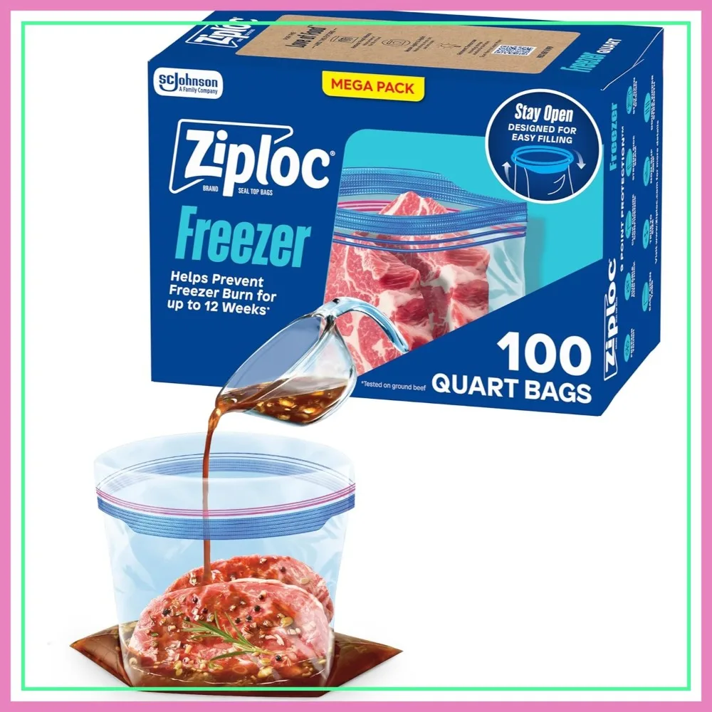 Quart Freezer Bags, Stand-Up Bottom, Easy Fill, 100 Count
Quart Freezer Bags, Stand-Up Bottom, Easy Fill, 100 Count