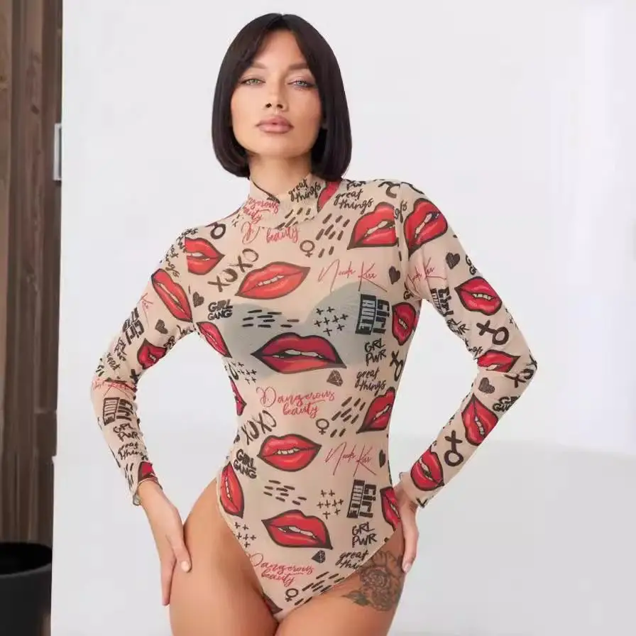 Summer new lightweight see through mesh jumpsuit with high collar and printed jumpsuit
Summer new lightweight see through mesh jumpsuit with high collar and printed jumpsuit