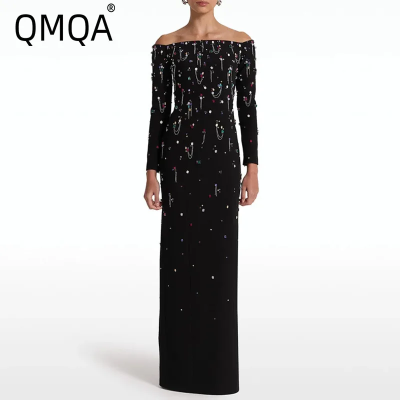 QMQA Модные женские банкетные платья с вырезом на шее и длинными рукавами, украшенные бисером и бриллиантами, вечернее элегантное платье 2021, женское новое QM71
QMQA Модные женские банкетные платья с вырезом на шее и длинными рукавами, украшенные бисером и бриллиантами, вечернее элегантное платье 2021, женское новое QM71