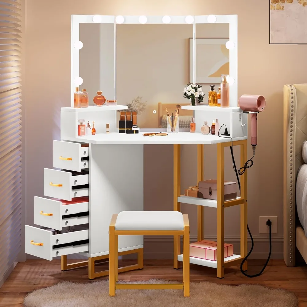 YITAHOME Vanity Desk with Lights, Power Outlet, 3 Color Options, Storage Drawers, Shelves, Stool - White
YITAHOME Vanity Desk with Lights, Power Outlet, 3 Color Options, Storage Drawers, Shelves, Stool - White