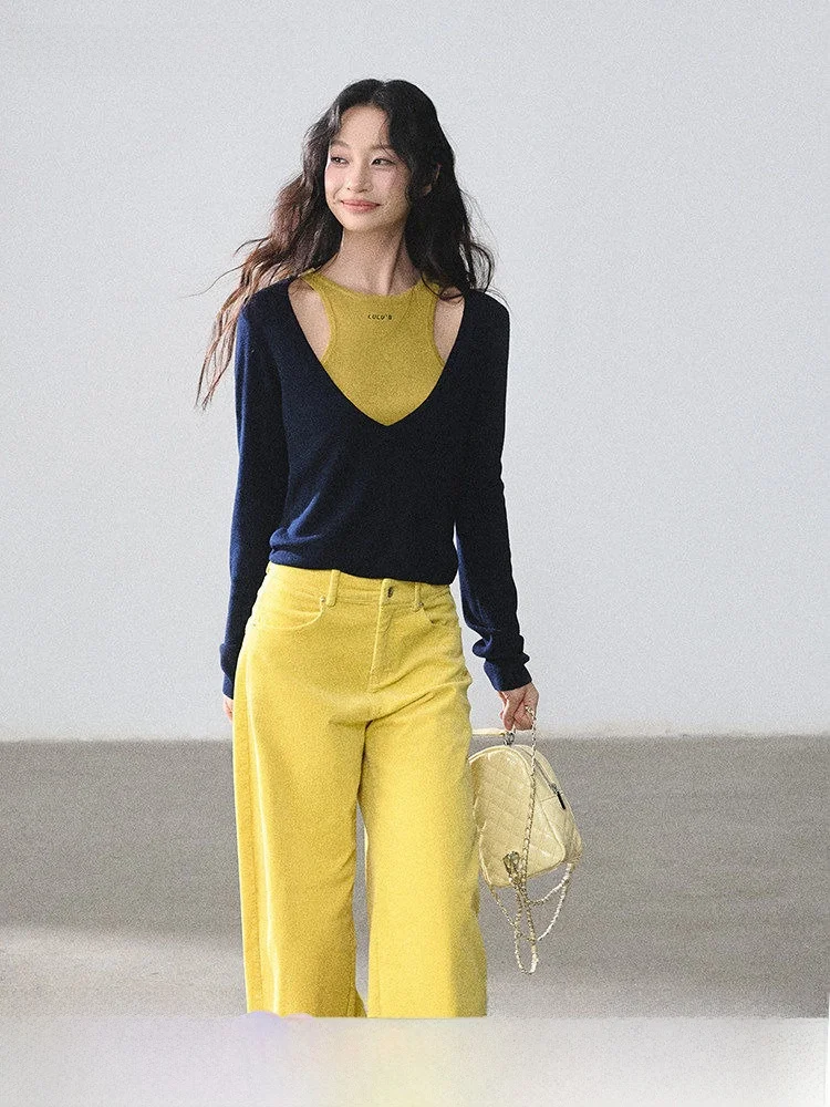 Fashionable Weekly LulusMiracle Wool Blend Color Block Knitted Top And Corduroy Knife Pants Two Piece Set for Women
Fashionable Weekly LulusMiracle Wool Blend Color Block Knitted Top And Corduroy Knife Pants Two Piece Set for Women