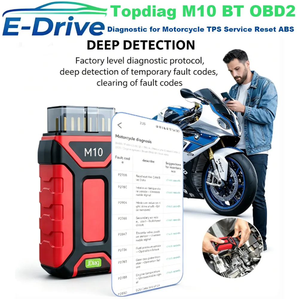 Topdiag M10 Bluetooth OBD2 Scanner Diagnostic for Motorcycle TPS Service Reset ABS Work With Jdiag M400 M400Pro For Bmw Harley
Topdiag M10 Bluetooth OBD2 Scanner Diagnostic for Motorcycle TPS Service Reset ABS Work With Jdiag M400 M400Pro For Bmw Harley