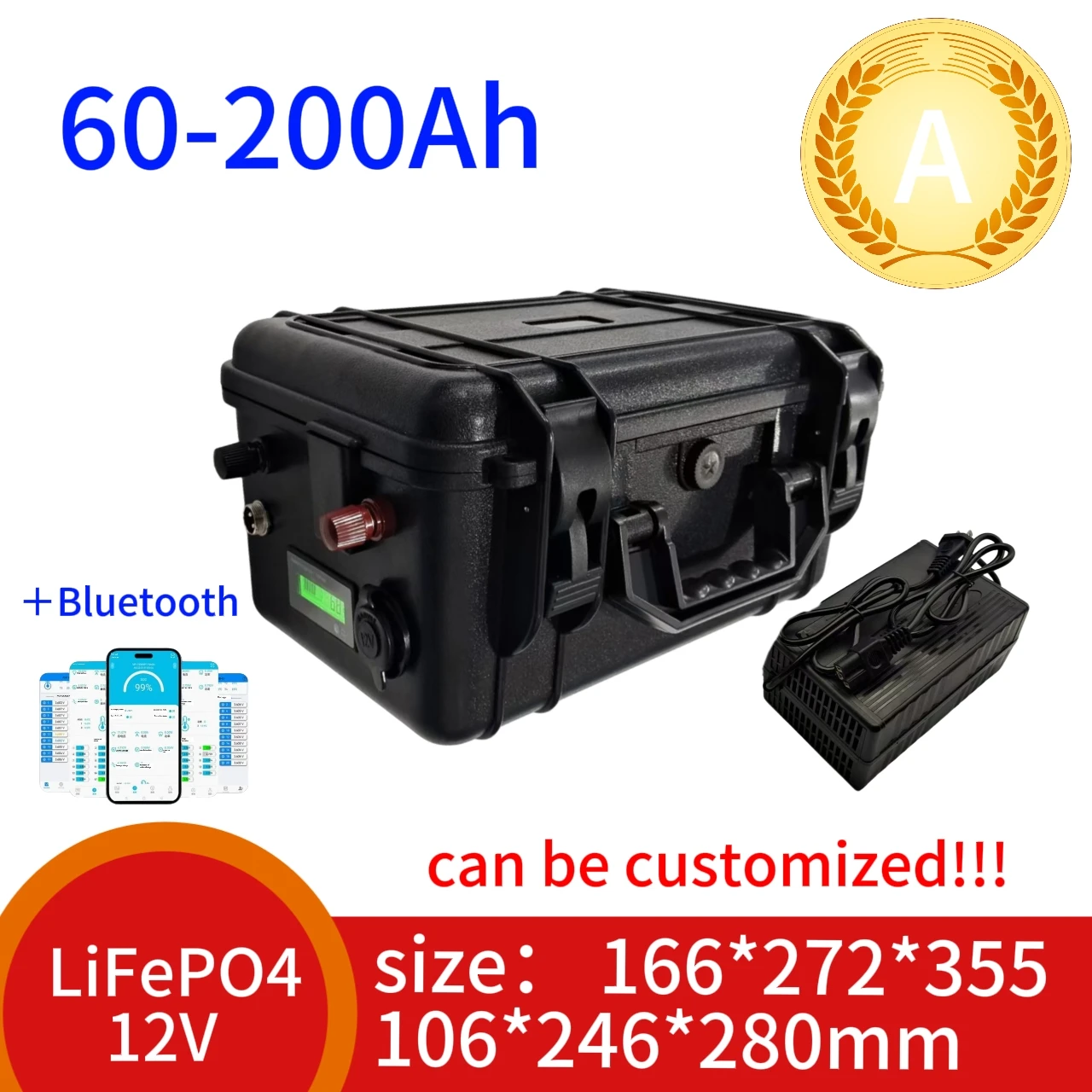 LiFePo4 12V 60AH/80AH/100AH/120AH/150AH/180/200AH Lithium Battery with bms for fish boat vehicle power supply +10A charger
LiFePo4 12V 60AH/80AH/100AH/120AH/150AH/180/200AH Lithium Battery with bms for fish boat vehicle power supply +10A charger