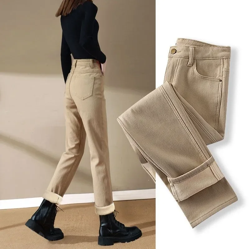 Spring Winter New Plus Velvet Women Jeans Button High Waist Solid Pants Pockets Thicken Fashion Casual Straight Trousers N110
Spring Winter New Plus Velvet Women Jeans Button High Waist Solid Pants Pockets Thicken Fashion Casual Straight Trousers N110