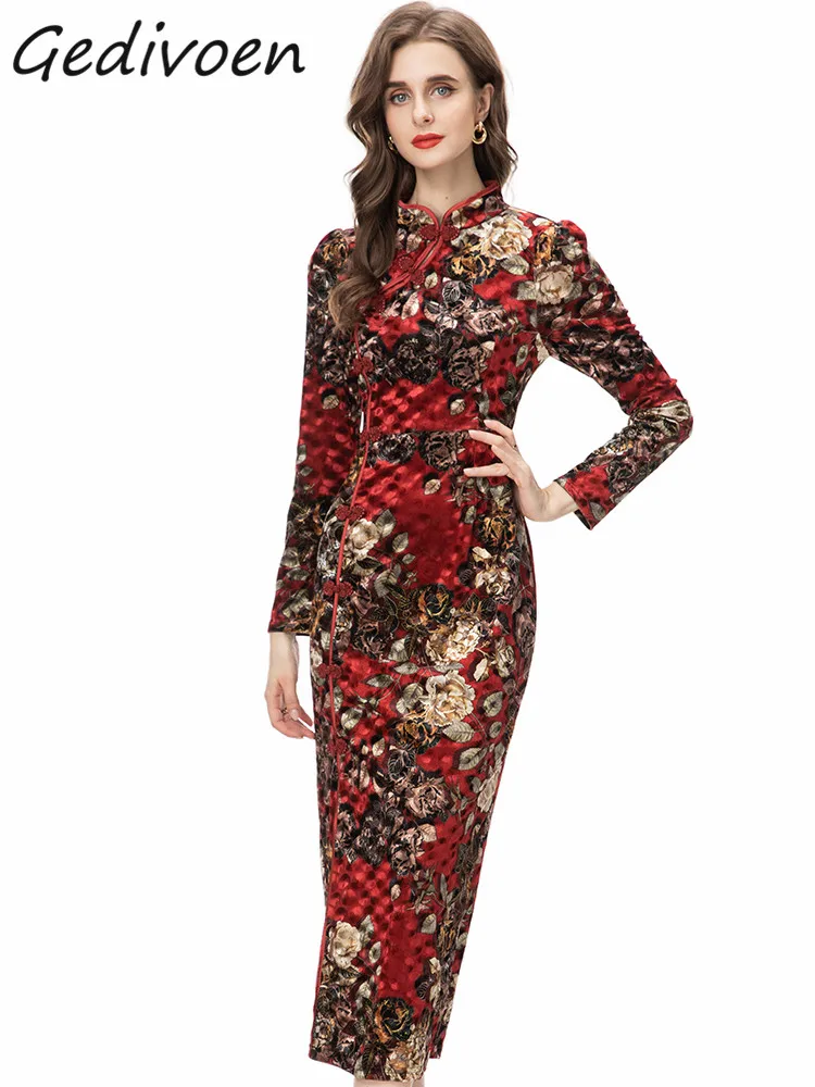 Gedivoen Autumn Fashion Designer Vintage Floral Print Dress Women Stand Collar Button High Waist Package Buttock Slim Long Dress
Gedivoen Autumn Fashion Designer Vintage Floral Print Dress Women Stand Collar Button High Waist Package Buttock Slim Long Dress
