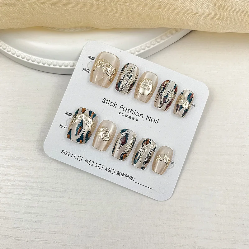 10pcs Leopard Pattern Fake Nail Tips Shiny Gild French Wearable Press On Nails Spice Girls Fashion Short Handmade False Nail
10pcs Leopard Pattern Fake Nail Tips Shiny Gild French Wearable Press On Nails Spice Girls Fashion Short Handmade False Nail