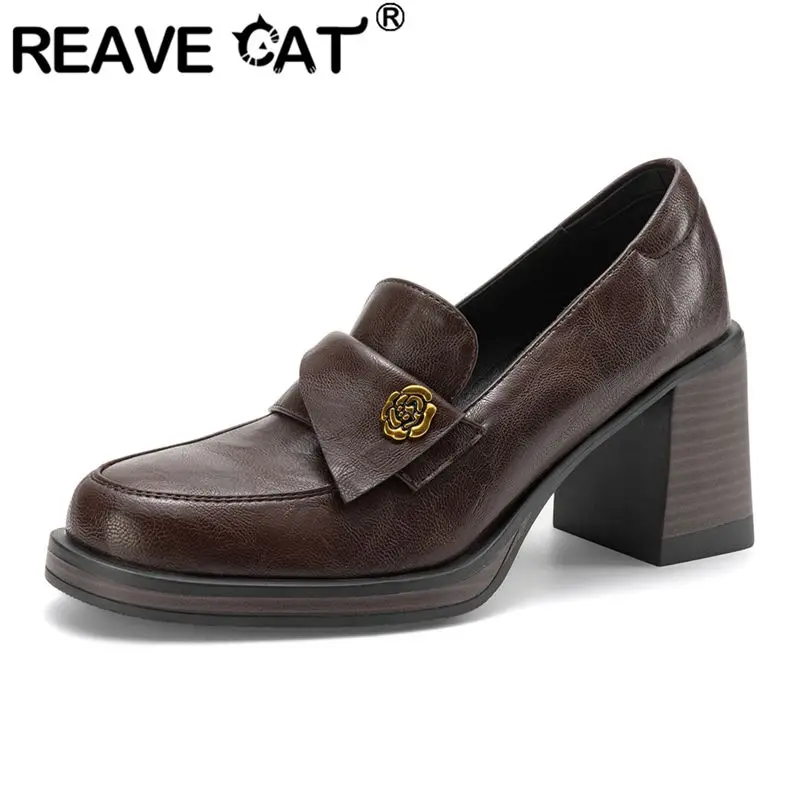 REAVE CAT Brown Women Pumps Round Toe 7.5cm Block Heel Slip On Metal Flower Plus Size 41 42 43 Leisure Daily Office Lady Shoes
REAVE CAT Brown Women Pumps Round Toe 7.5cm Block Heel Slip On Metal Flower Plus Size 41 42 43 Leisure Daily Office Lady Shoes
