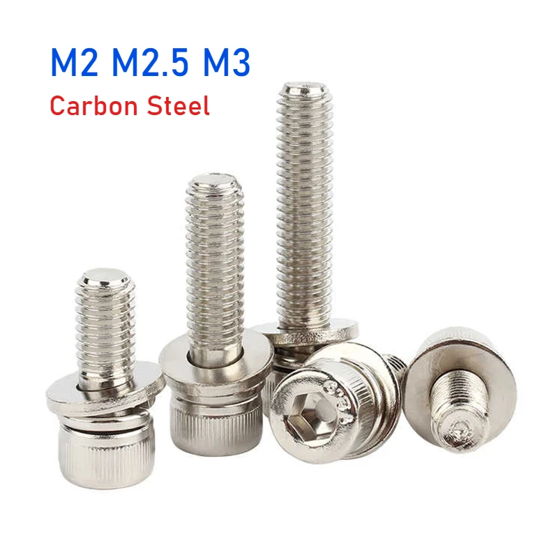 M2 M2.5 M3 Grade 12.9 Carbon Steel Nickel Plated High Strength Hexagon Socket Triple Combination Screws Cylindrical Head Screw
M2 M2.5 M3 Grade 12.9 Carbon Steel Nickel Plated High Strength Hexagon Socket Triple Combination Screws Cylindrical Head Screw