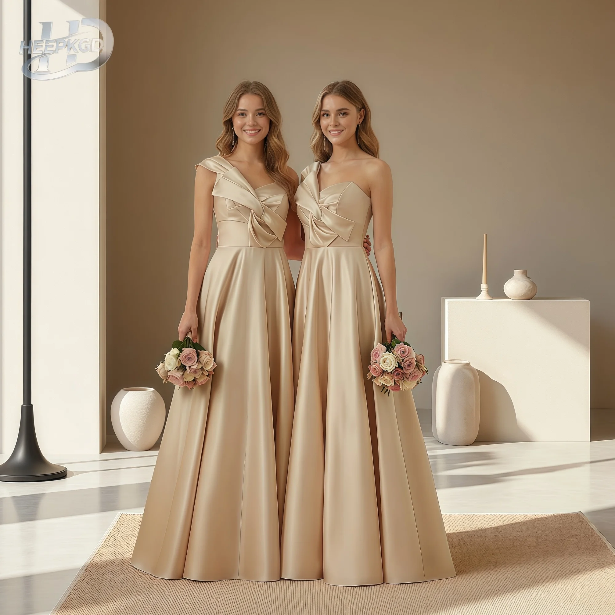 Customized Long Champagne Bridesmaid Dresses One Shoulder Floor Length High Quality Satin Maids Of Honor Gowns Plus Size
Customized Long Champagne Bridesmaid Dresses One Shoulder Floor Length High Quality Satin Maids Of Honor Gowns Plus Size