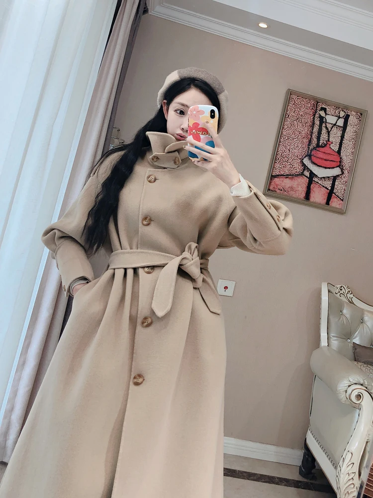 High-End Double-Faced Woolen Camere Coat Women Knee-Length Loose Handmade Outerwear Korean Sle Long Sve Pure Color
High-End Double-Faced Woolen Camere Coat Women Knee-Length Loose Handmade Outerwear Korean Sle Long Sve Pure Color