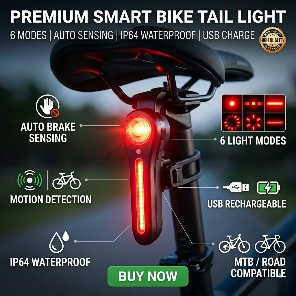 Smart Bike Tail Light Auto Brake Sensing Seatpost Taillight 6 Modes USB Rechargeable Motion Detection MTB Cycling Accessories
Smart Bike Tail Light Auto Brake Sensing Seatpost Taillight 6 Modes USB Rechargeable Motion Detection MTB Cycling Accessories