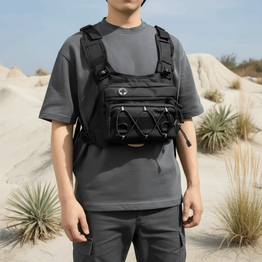 Reflective Bungee Wilderness Chest Rig Four Point Harness Earphone Cross Port Cycling Harness Bag Tear Resistant Oxford Cloth
Reflective Bungee Wilderness Chest Rig Four Point Harness Earphone Cross Port Cycling Harness Bag Tear Resistant Oxford Cloth