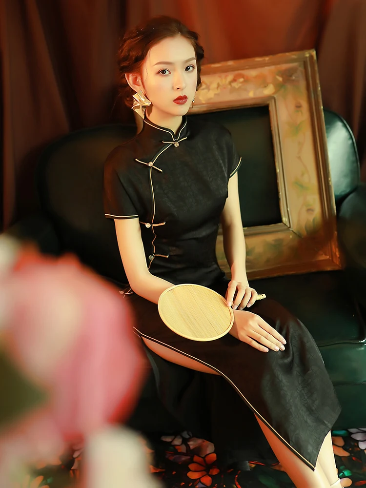 Bla Long Qipao Dr Young Sle Retro anghai Sexy Slimming Daily Wear Suits High Slit ort Sve Pure Color
Bla Long Qipao Dr Young Sle Retro anghai Sexy Slimming Daily Wear Suits High Slit ort Sve Pure Color