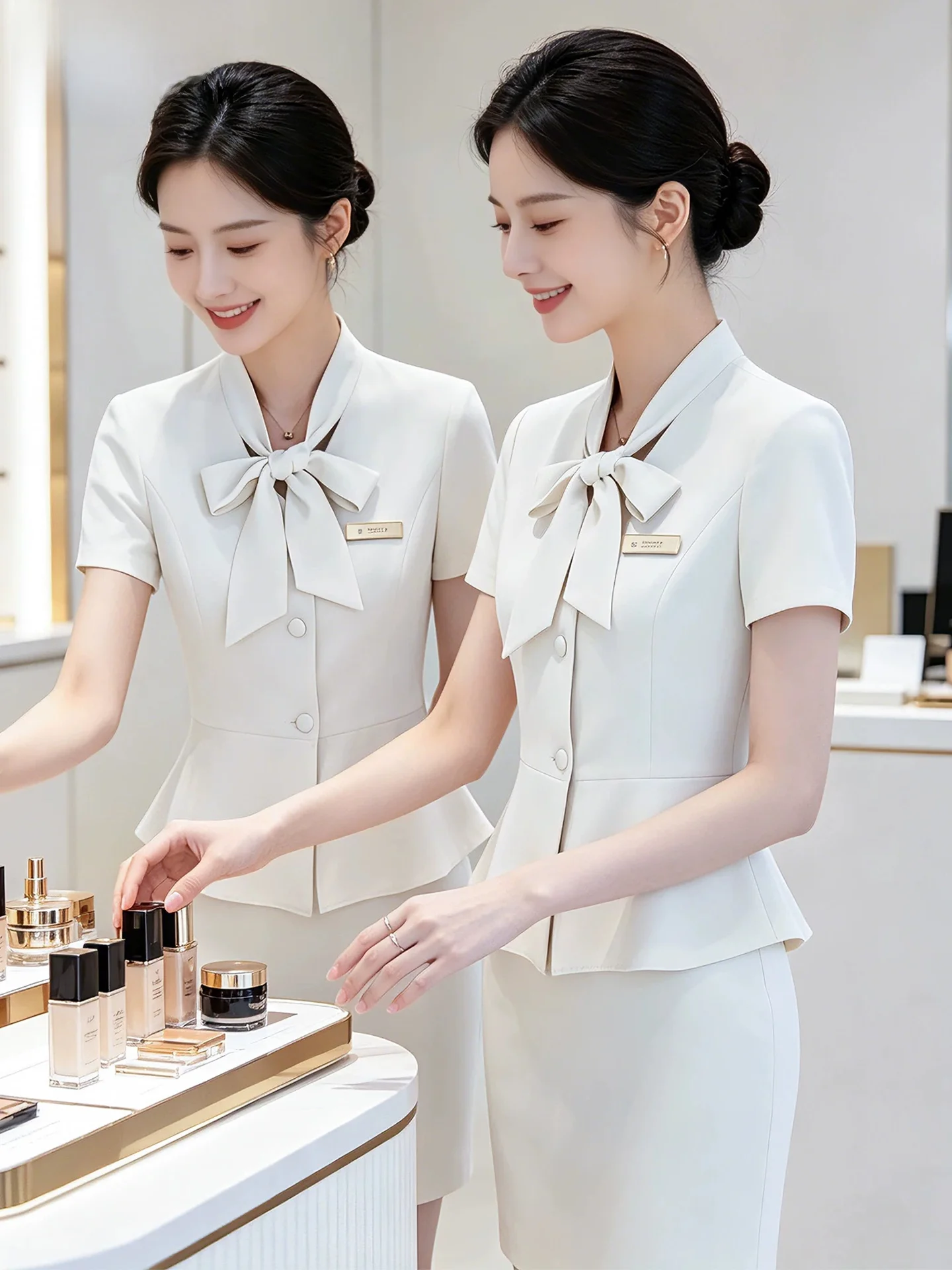White Short Sleeve Suit Set for Women Summer Thin Professional Beauty Salon Work Uniform Skin Care Manager Commute Style
White Short Sleeve Suit Set for Women Summer Thin Professional Beauty Salon Work Uniform Skin Care Manager Commute Style