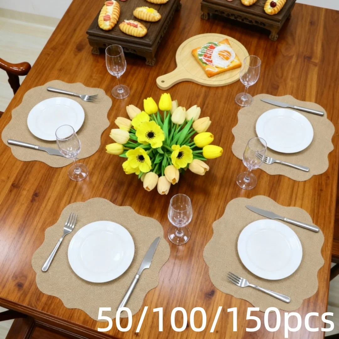 50/100/150pcs Round jute placemats with wavy lace design wear-resistant and durable home dining table/picnic
50/100/150pcs Round jute placemats with wavy lace design wear-resistant and durable home dining table/picnic