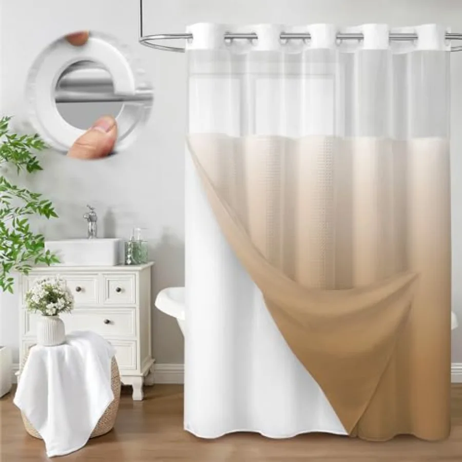 No Hook Shower Curtain and Liner Set, Ombre Beige Hotel Waffle Shower Curtain with Liner 75" L x 72" W
No Hook Shower Curtain and Liner Set, Ombre Beige Hotel Waffle Shower Curtain with Liner 75" L x 72" W