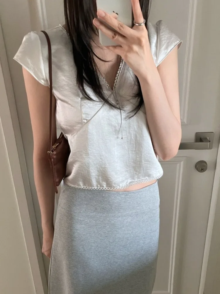 Summer Lace Splice Silk Short Sleeve Top Korean Style Breathable Skin-Friendly Spring Autumn Winter Women's Fashion Streetwear
Summer Lace Splice Silk Short Sleeve Top Korean Style Breathable Skin-Friendly Spring Autumn Winter Women's Fashion Streetwear