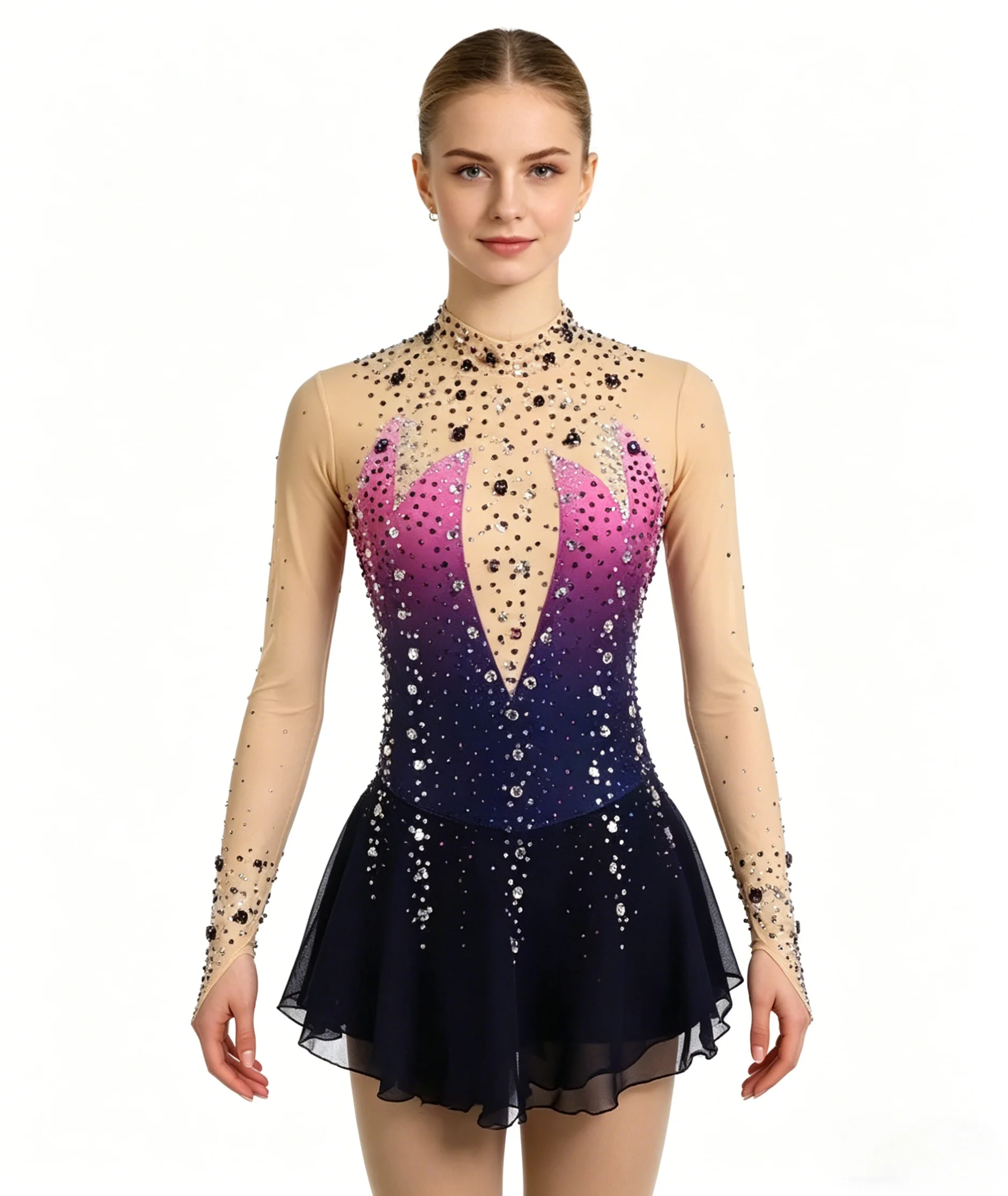 Luxury Rhinestone Gradient Figure Skating Dress Women Long Sleeve Skating Leotard Professional Performance Competition Costume
Luxury Rhinestone Gradient Figure Skating Dress Women Long Sleeve Skating Leotard Professional Performance Competition Costume