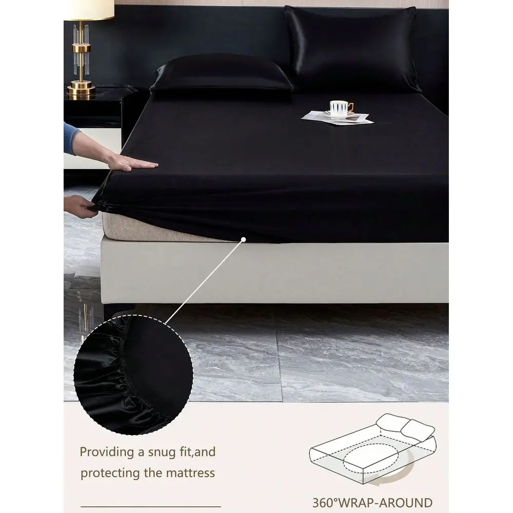 Black Silky Satin Bed Sheet Set, Includes 1 Bed Skirt, 1 Flat Sheet And 2 Pillowcases Pillow Inserts Not Included. Luxury Satin
Black Silky Satin Bed Sheet Set, Includes 1 Bed Skirt, 1 Flat Sheet And 2 Pillowcases Pillow Inserts Not Included. Luxury Satin