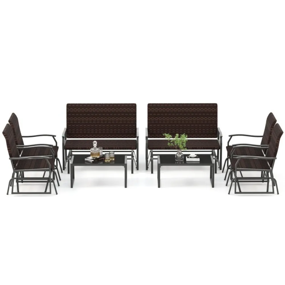 4PCS Patio Outdoor Rattan Loveseat &Rocking Chairs w/Tempered Glass Coffee Table
4PCS Patio Outdoor Rattan Loveseat &Rocking Chairs w/Tempered Glass Coffee Table