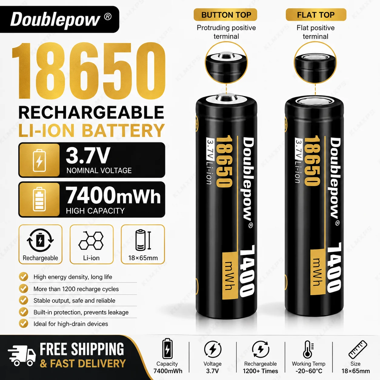 18650 3.7V Li-ion Rechargeable Battery 7400mWh High Power Replacement Battery For Flashlight
18650 3.7V Li-ion Rechargeable Battery 7400mWh High Power Replacement Battery For Flashlight