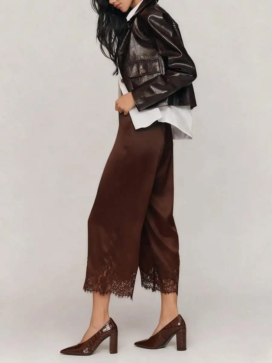 Women Wide Leg Cropped Pants High Waisted Palazzo Lace Hem Trousers
Women Wide Leg Cropped Pants High Waisted Palazzo Lace Hem Trousers