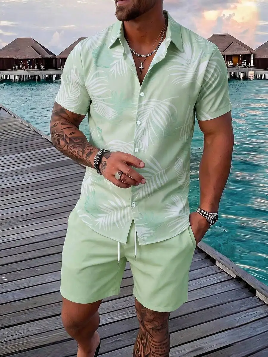 Manfinity RSRT 2pcs/Set Men's Tropical Plant Print Short Sleeve Shirt And Shorts, Vacation Outfit, Holiday
Manfinity RSRT 2pcs/Set Men's Tropical Plant Print Short Sleeve Shirt And Shorts, Vacation Outfit, Holiday