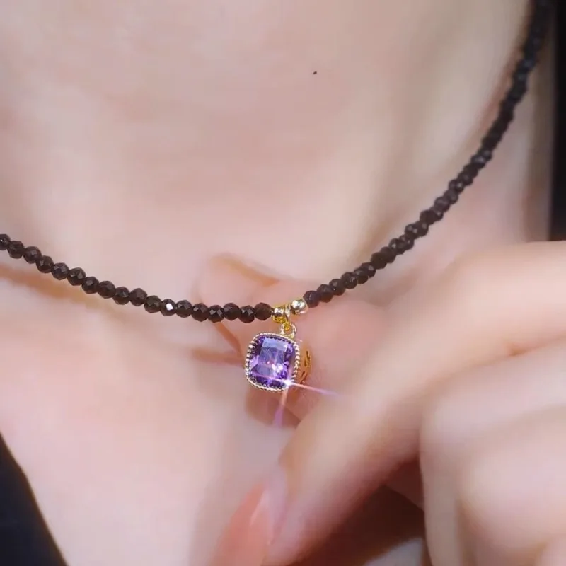 Black bead collarbone chain square amethyst necklace light luxury hip-hop style shiny purple pendant party charm jewelry
Black bead collarbone chain square amethyst necklace light luxury hip-hop style shiny purple pendant party charm jewelry