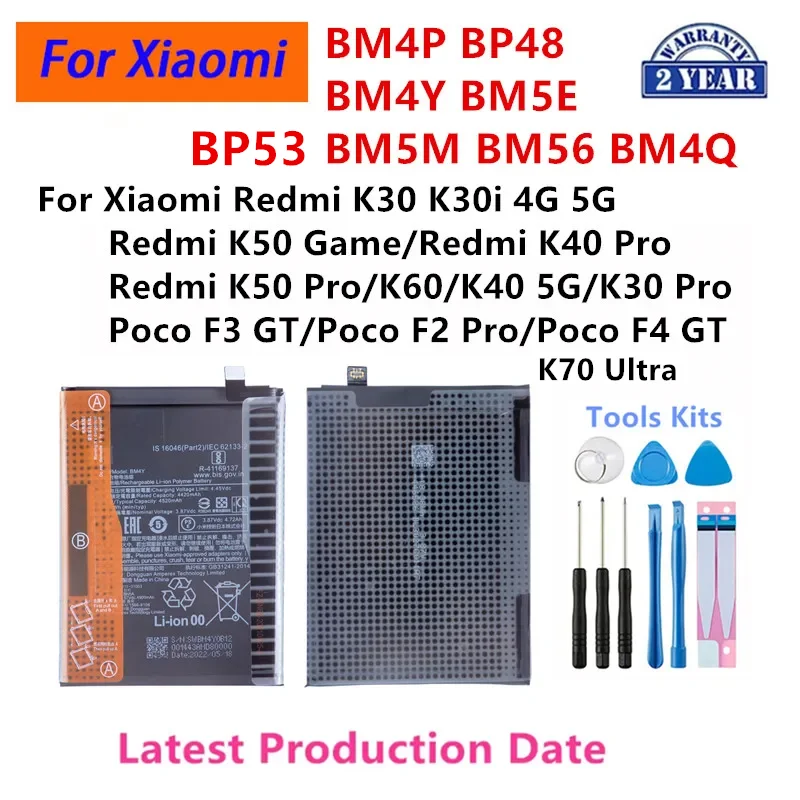BM4P BP48 BM4Y BM5E BM5M BM56 BM4Q BP53 For Xiaomi Redmi K30i K40 K50 Pro K60 Poco K70 Ultra F2 F3 F4 GT Phone Batteries
BM4P BP48 BM4Y BM5E BM5M BM56 BM4Q BP53 For Xiaomi Redmi K30i K40 K50 Pro K60 Poco K70 Ultra F2 F3 F4 GT Phone Batteries
