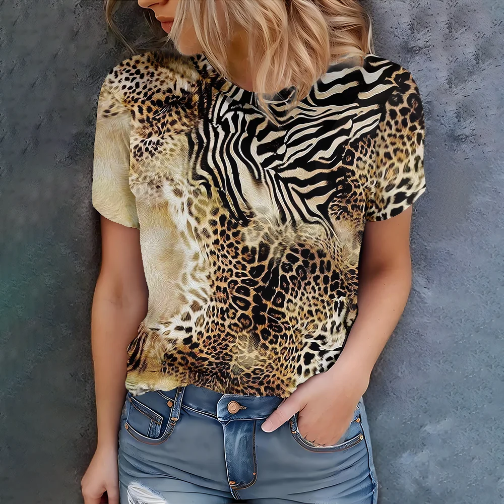 Ladies' fashion leopard print zebra print short sleeved T-shirt, personalized wild style top - new summer collection in 2025
Ladies' fashion leopard print zebra print short sleeved T-shirt, personalized wild style top - new summer collection in 2025