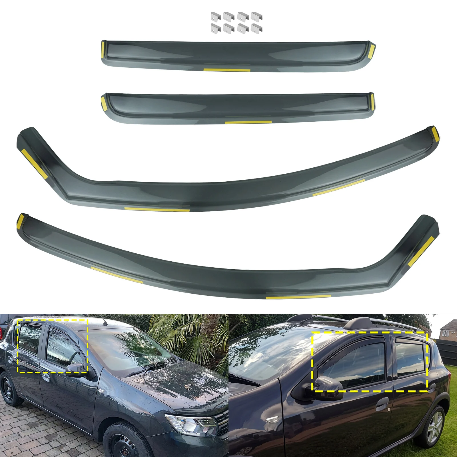 4pcs Tint Side Window Wind Deflectors Edgevisors For DACIA Sandero Stepway MK2 Hatch 5 Door 2013-2020 Rain Sun Guard Deflector
4pcs Tint Side Window Wind Deflectors Edgevisors For DACIA Sandero Stepway MK2 Hatch 5 Door 2013-2020 Rain Sun Guard Deflector