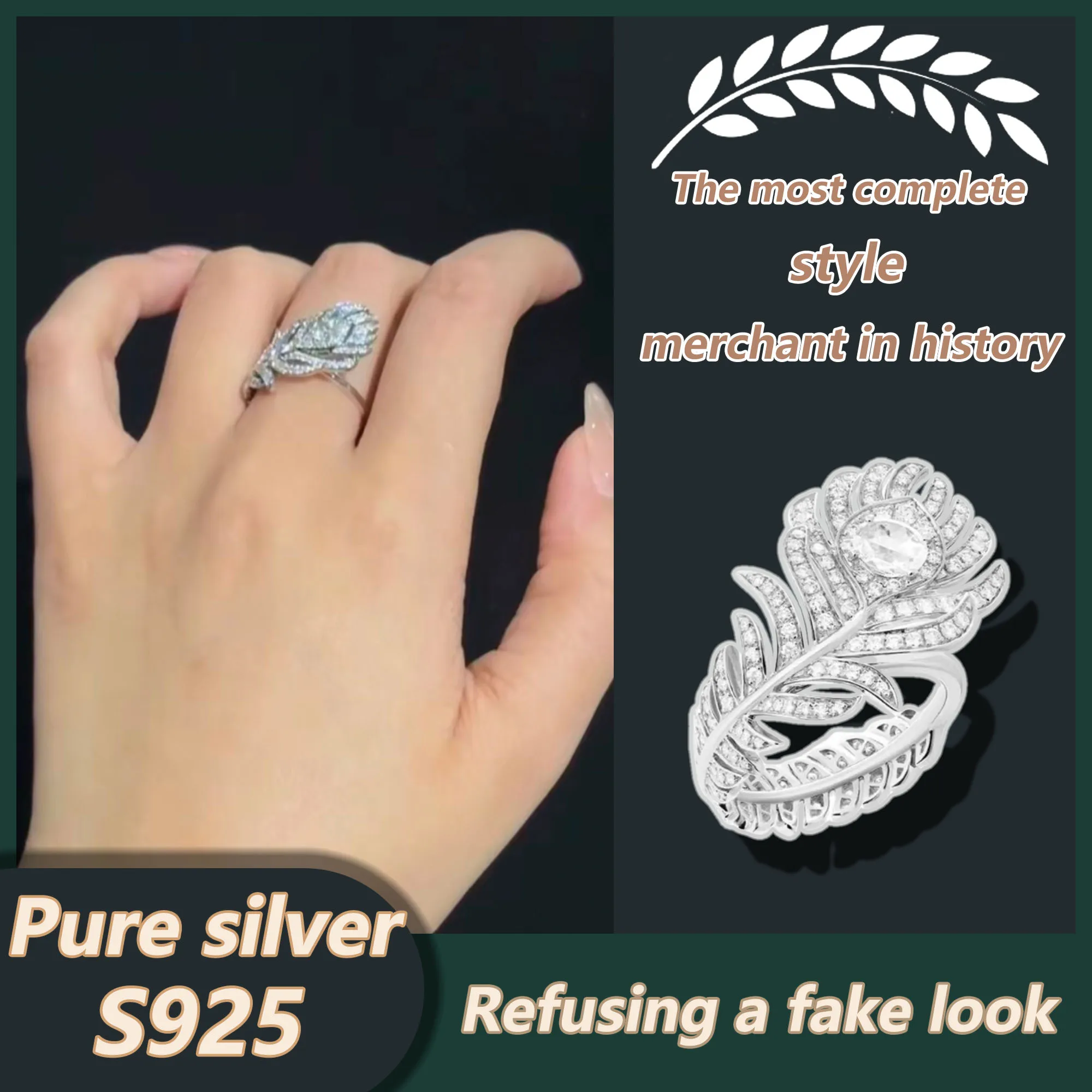 Light luxury feather studded diamond ring made of pure silver S925 with exquisite design, Nature series commemorative day
Light luxury feather studded diamond ring made of pure silver S925 with exquisite design, Nature series commemorative day