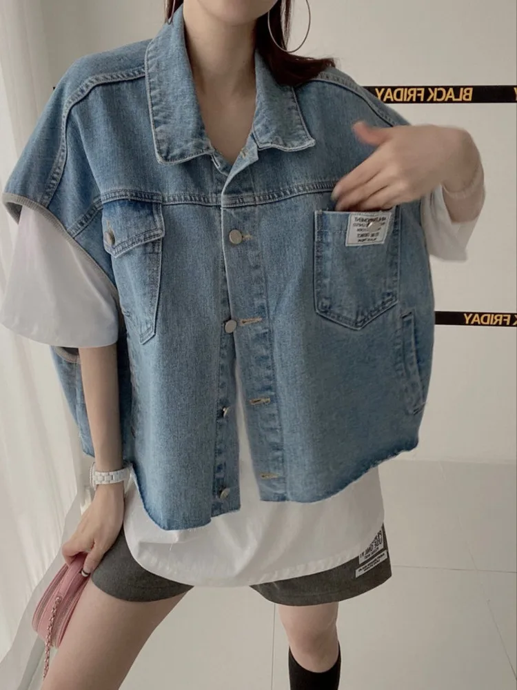 Loose Fit Svel Collar Denim Vest Women's Sle Double ket Labeling Outerwear Casual Summer Cotton Blend
Loose Fit Svel Collar Denim Vest Women's Sle Double ket Labeling Outerwear Casual Summer Cotton Blend