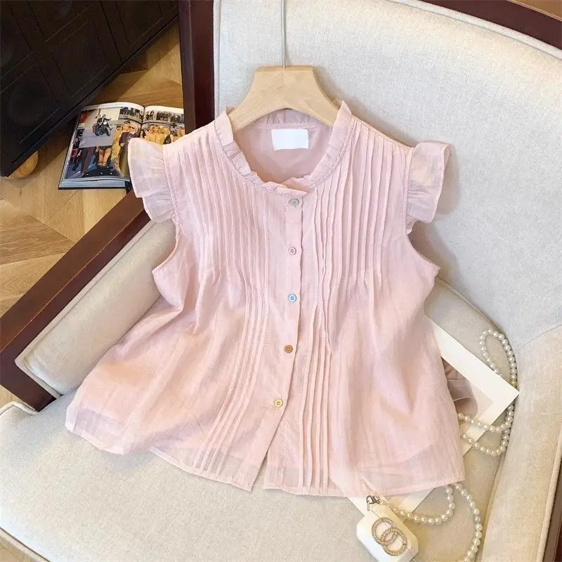 ZHIO 2026 New Arrival Women's Sweet Ruffle Sleeveless Blouse Pleated Front Colorful Buttons Casual Loose Fit Tops
ZHIO 2026 New Arrival Women's Sweet Ruffle Sleeveless Blouse Pleated Front Colorful Buttons Casual Loose Fit Tops