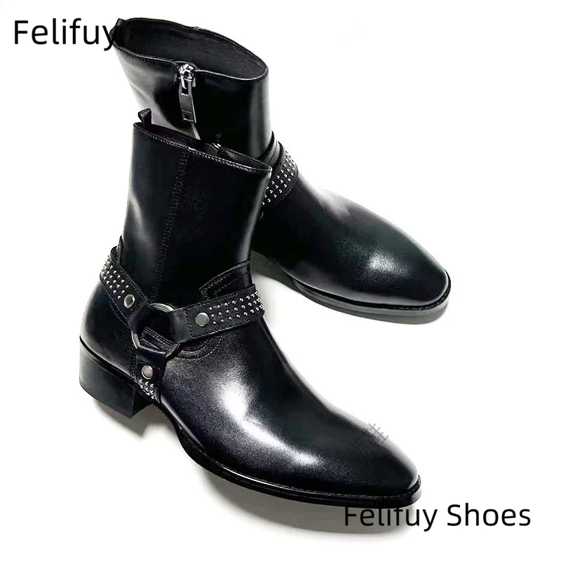 Fashion mens Black real leather boots side zip ankle booties beading stud male party shoes point toe men boots low heel
Fashion mens Black real leather boots side zip ankle booties beading stud male party shoes point toe men boots low heel