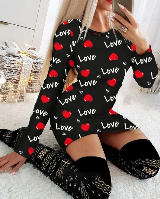 2024 New Christmas Women's Dress Elegant Love Letter Printed Round Neck Long Sleeve Tight Fit Style Women's Casual Mini Dress
2024 New Christmas Women's Dress Elegant Love Letter Printed Round Neck Long Sleeve Tight Fit Style Women's Casual Mini Dress