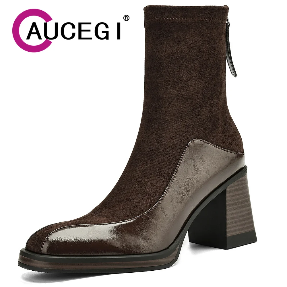 Aucegi New Autumn Winter Genuine Leather Patchwork Flock Women Round Toe Ankle Boots Chunky Heels Back Zipper Party Dress Shoes
Aucegi New Autumn Winter Genuine Leather Patchwork Flock Women Round Toe Ankle Boots Chunky Heels Back Zipper Party Dress Shoes