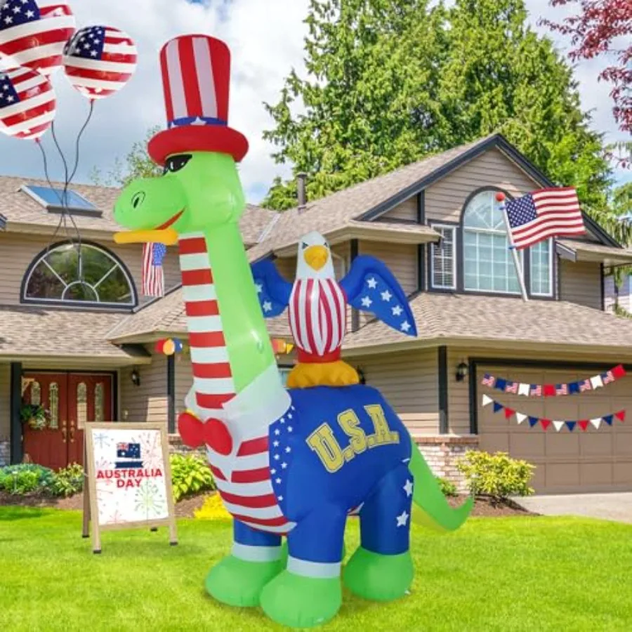 Outdoor inflatable dinosaur decoration with built-in LED lights, red-white-blue color scheme, weather-resistant PVC material, f
Outdoor inflatable dinosaur decoration with built-in LED lights, red-white-blue color scheme, weather-resistant PVC material, f