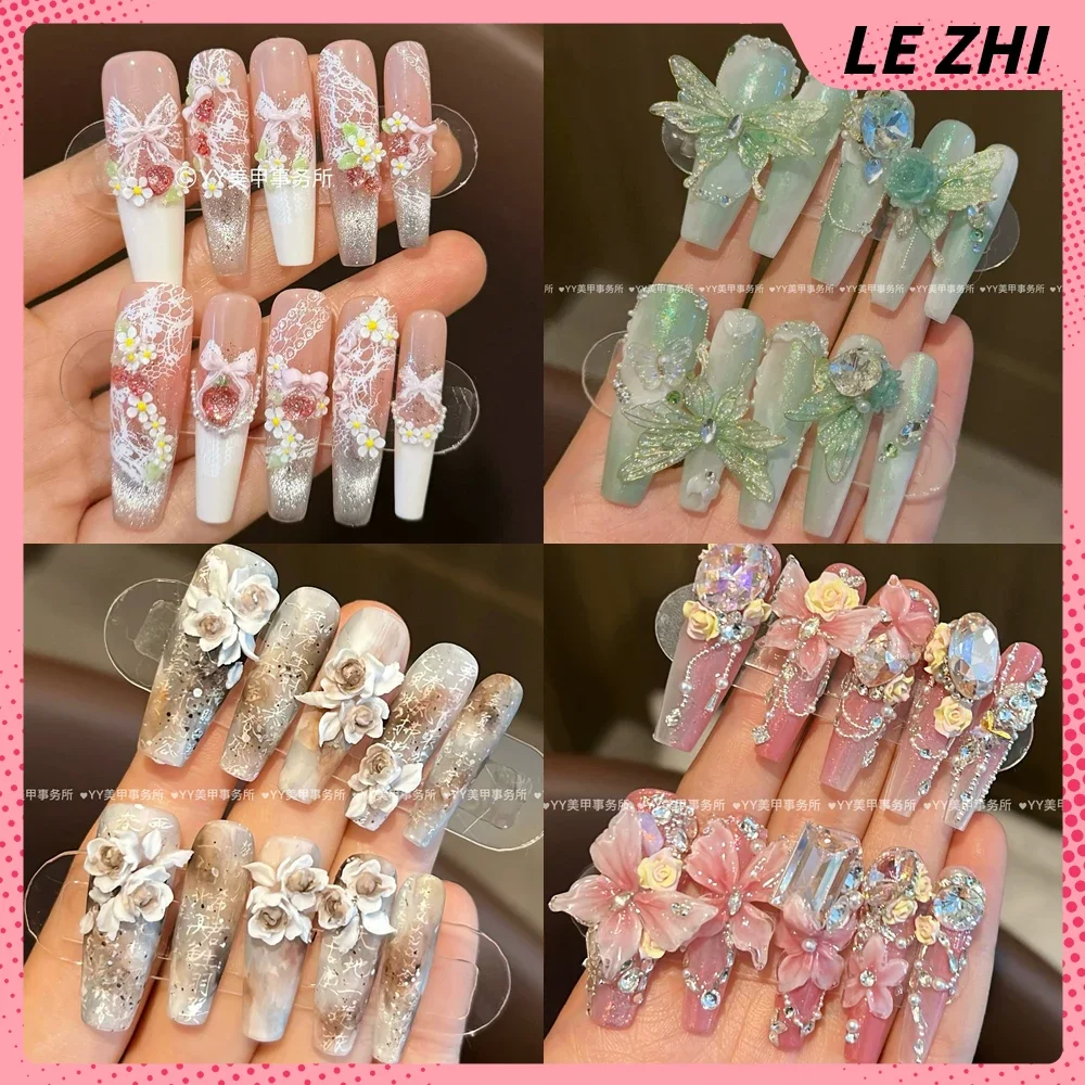 10Pcs Handmade 3D Ice Butterfly Flower Diamond Pearl Chain Press On Nails Art Glitter Powder Retro Long Coffin False Nails Gift
10Pcs Handmade 3D Ice Butterfly Flower Diamond Pearl Chain Press On Nails Art Glitter Powder Retro Long Coffin False Nails Gift