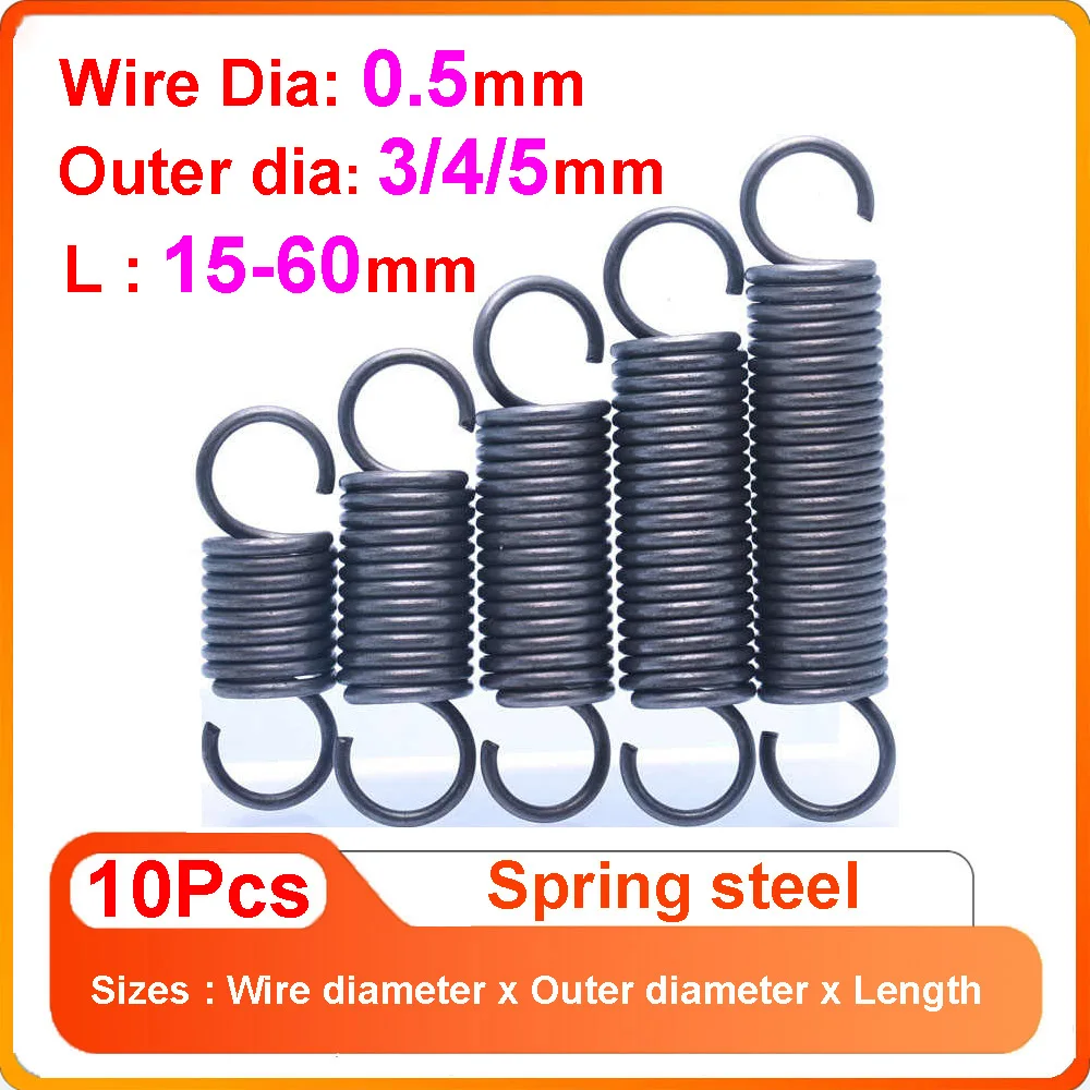 Hook Extension Spring 10Pcs 0.5mmx3/4/5mmx15/20/25/30/35/40/45/50/60mm Spring Steel Open Hook Tension Spring Pullback Spring
Hook Extension Spring 10Pcs 0.5mmx3/4/5mmx15/20/25/30/35/40/45/50/60mm Spring Steel Open Hook Tension Spring Pullback Spring