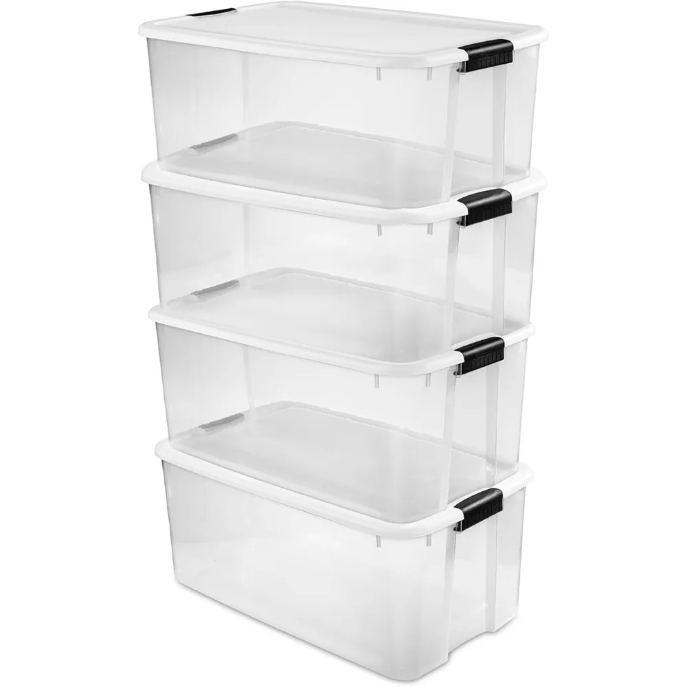 4-Pack Ultra Latching Box, Large Storage Bins w/ Lids, Clear Plastic, 116 Quart
4-Pack Ultra Latching Box, Large Storage Bins w/ Lids, Clear Plastic, 116 Quart