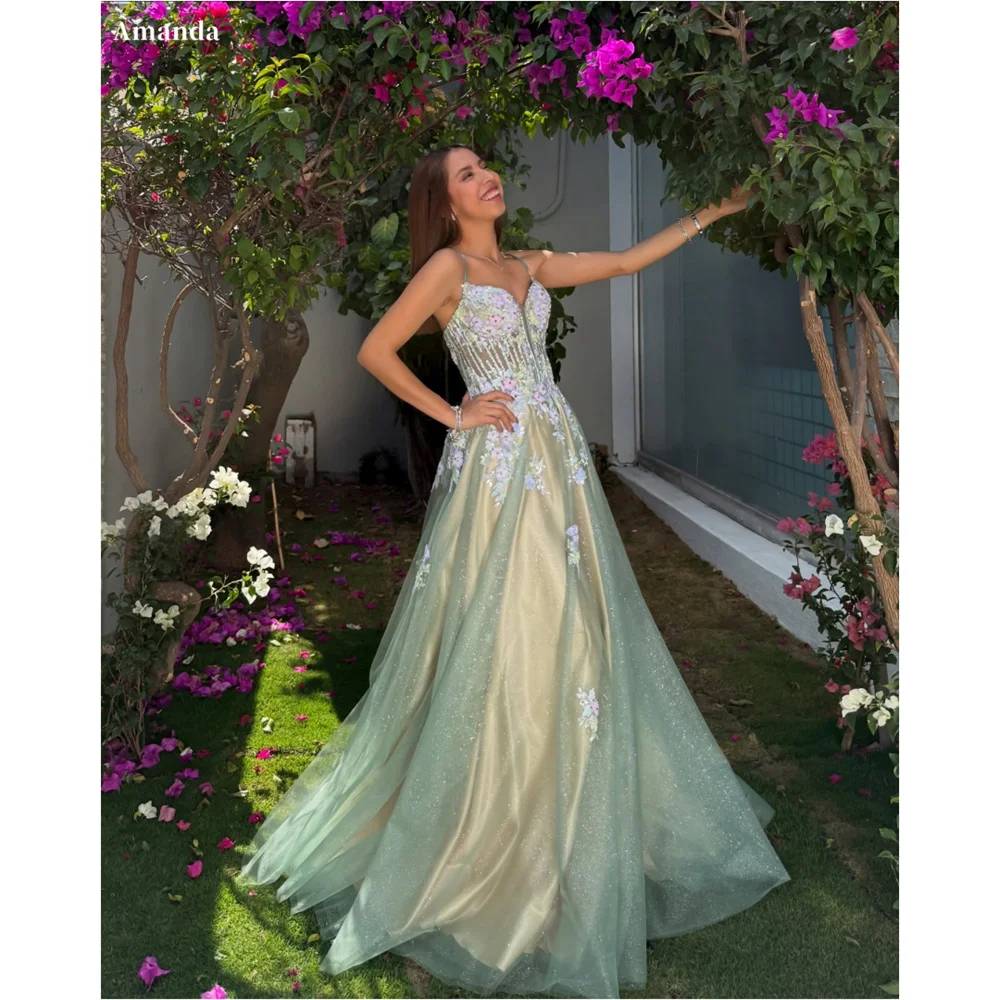 Amanda Customized Spaghetti Strap Appliques Tulle Prom Dress A-Line Pleated vestidos de noche Elegant Sleeveless Wedding Party
Amanda Customized Spaghetti Strap Appliques Tulle Prom Dress A-Line Pleated vestidos de noche Elegant Sleeveless Wedding Party