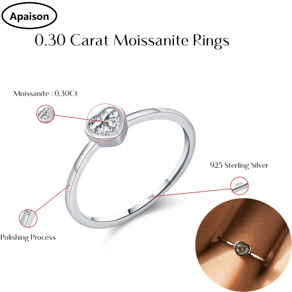 Apaison 0.3 ct Heart Shape Solitaire Moissanite Simple Rings For Women 925 Sterling Silver Wedding Band Jewelry Gift
Apaison 0.3 ct Heart Shape Solitaire Moissanite Simple Rings For Women 925 Sterling Silver Wedding Band Jewelry Gift