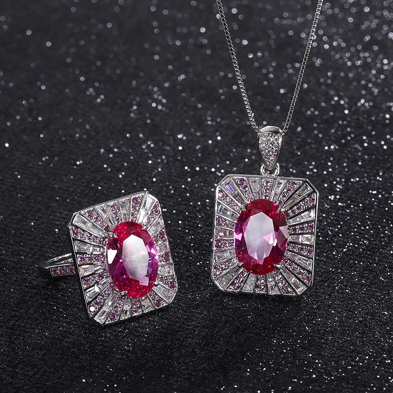 Jewelry European and American Popular Colored Gems Red Corundum Large Square Pendant Ring Suit Main 10*14
Jewelry European and American Popular Colored Gems Red Corundum Large Square Pendant Ring Suit Main 10*14