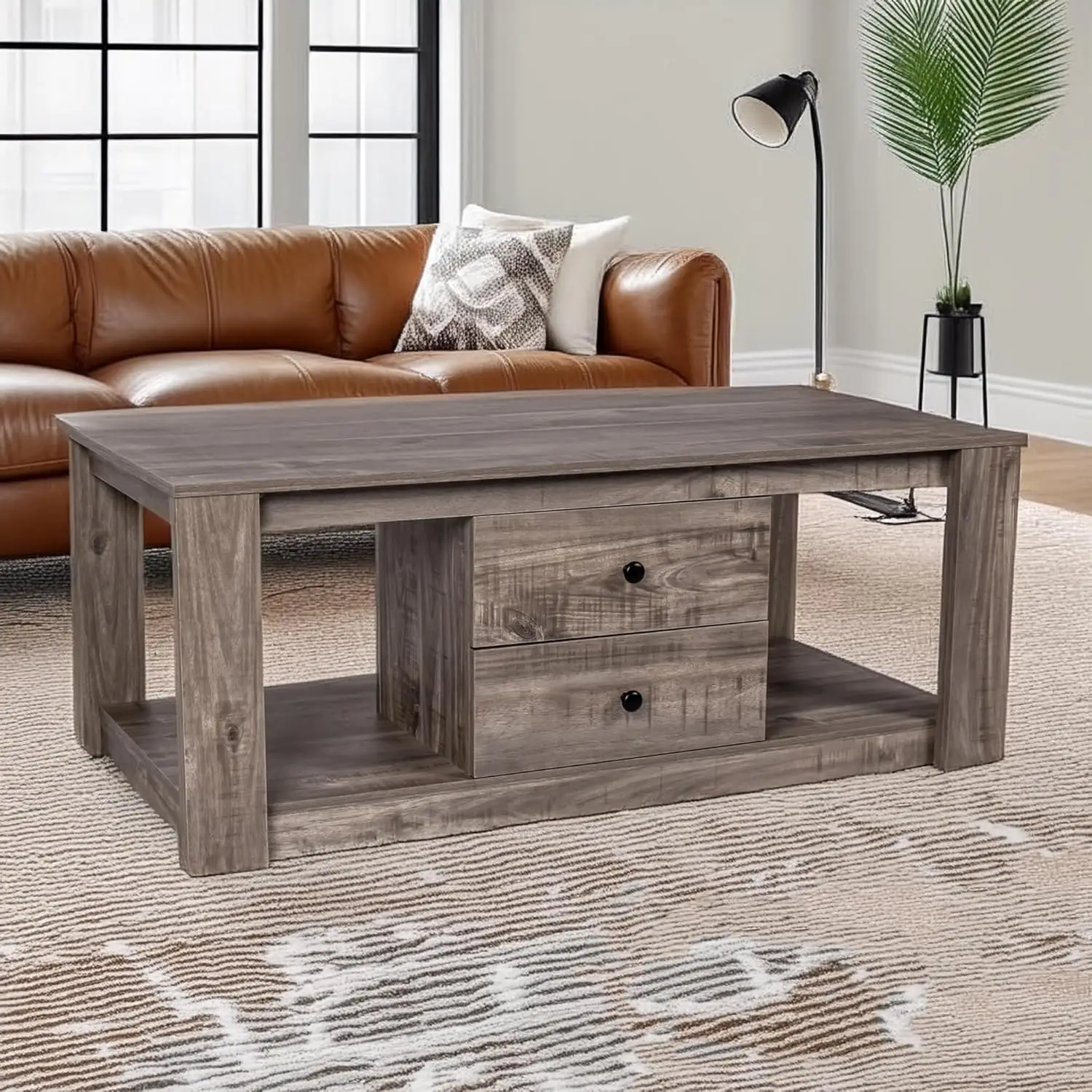 Coffee Table,Modern Wooden Rectangle Coffee Tables with Storage,2 Drawer Center Table for Living Room,Drifted Gray
Coffee Table,Modern Wooden Rectangle Coffee Tables with Storage,2 Drawer Center Table for Living Room,Drifted Gray