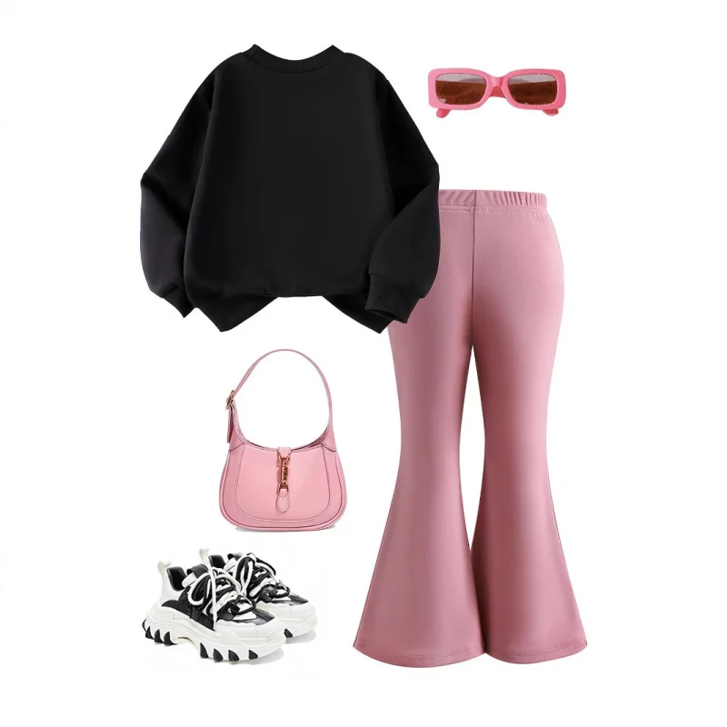 Girls' Outfit Autumn New Bow Long Sleeve Sweatshirt Solid Color Pants Two-Piece Set 
Girls' Outfit Autumn New Bow Long Sleeve Sweatshirt Solid Color Pants Two-Piece Set