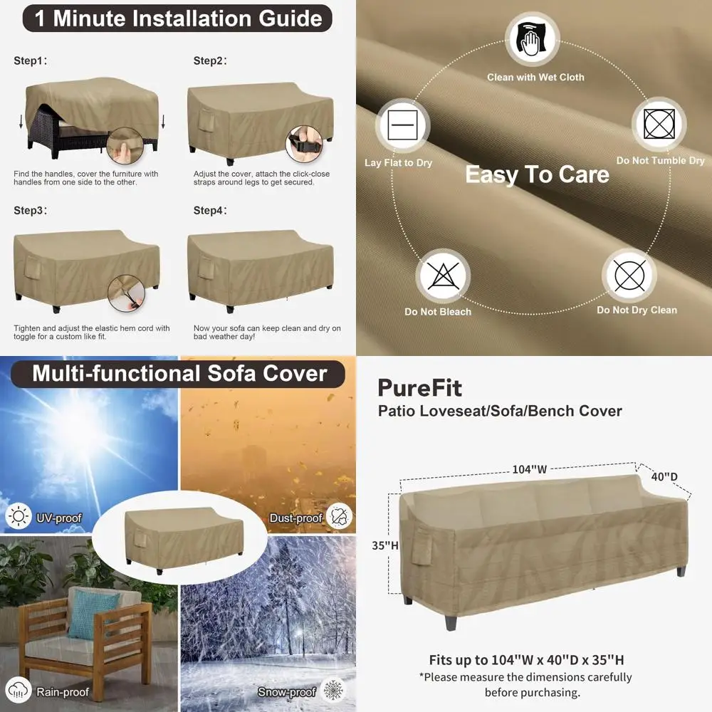 Waterproof 4-Seater Patio Sofa Cover with Air Vent, 104W x 40D x 35H, Camel
Waterproof 4-Seater Patio Sofa Cover with Air Vent, 104W x 40D x 35H, Camel