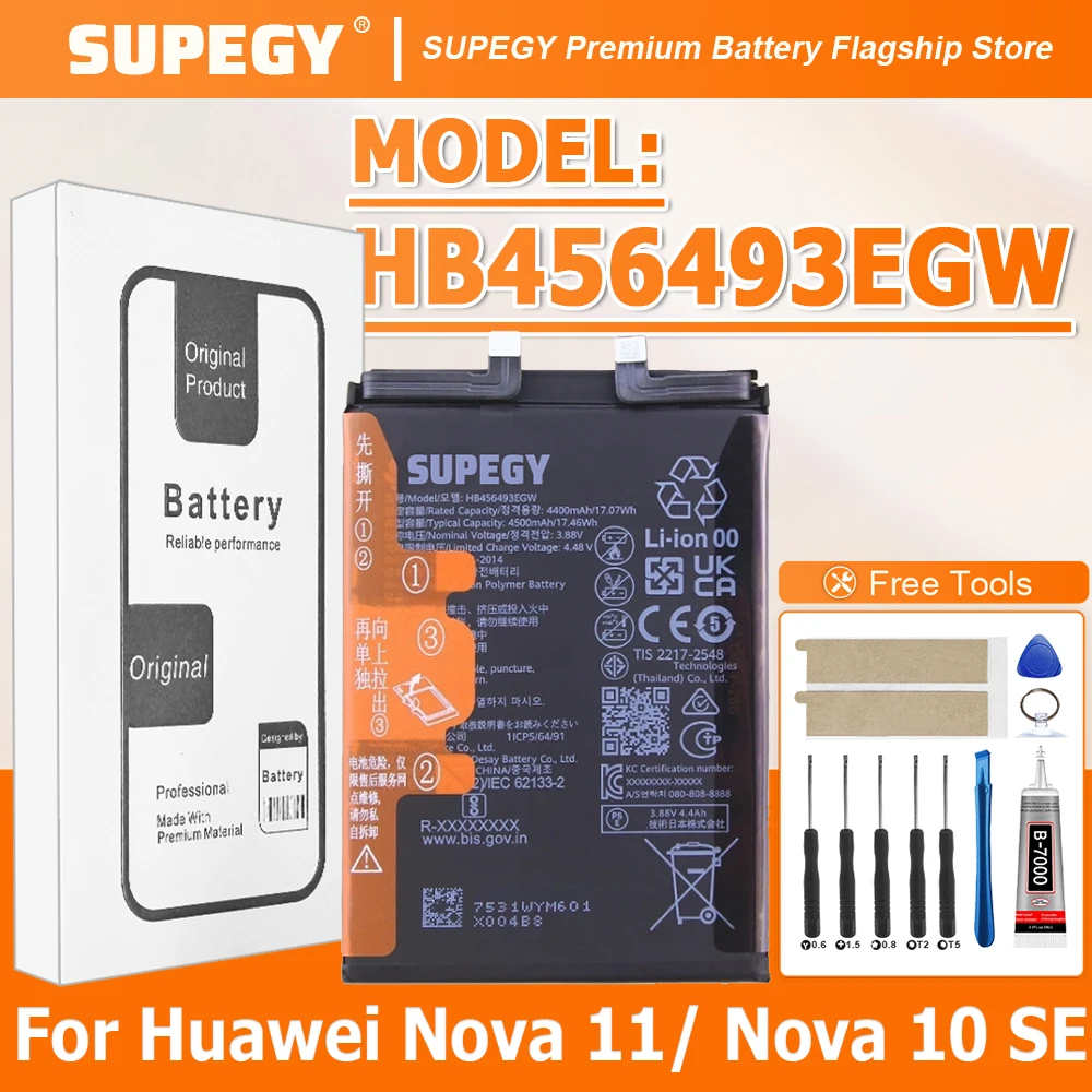 100% New High Capacity HB456493EGW Battery For Huawei NOVA 11/ Nova 10 SE Phone batteries batteria+Free Tools
100% New High Capacity HB456493EGW Battery For Huawei NOVA 11/ Nova 10 SE Phone batteries batteria+Free Tools